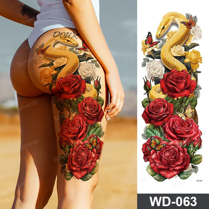 Large Arm Sleeve Tattoo Waterproof Temporary Tattoo Full Arm Body Art Stickers Women Adult Man Tattoo Wolf Lion Head Rose Flower