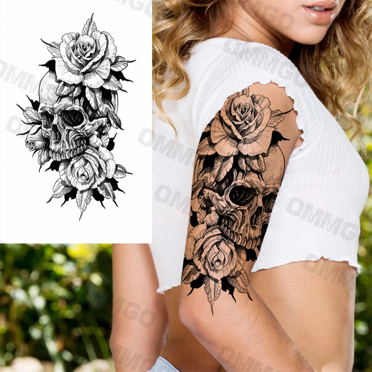 3D Black Mandala Moon Pendant Temporary Tattoos For Women Adult Girl Lotus Rose Flower Fake Tattoo Back Arm Chest Washable Tatoo