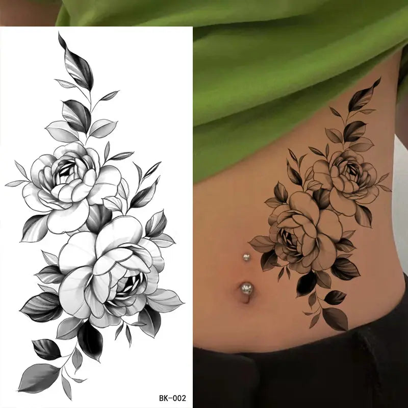 Temporary Rose Flower Skin Tattoo Stickers Removable Blossom Flase Tattoos for Apart Arm and Shoulder Neck Back Flower Tattoos