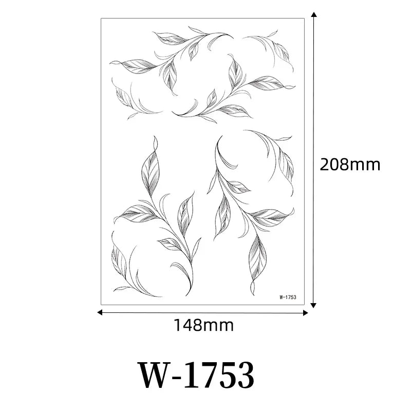 Waterproof Black Flower Tattoo Stickers for Women Leaf Floral Temporary Tattoos for Hand Arm Leg Body Art Decor Fake Tattoo