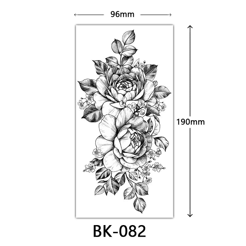 Black Large Flower False Tattoo Sticker For Women Rose Peony Temporary DIY Water Transfer Tattoos Girls Hand Back Body Art