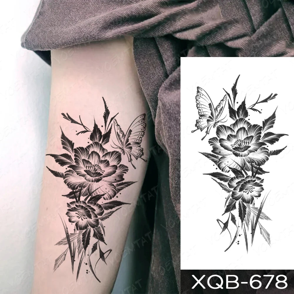 Waterproof Temporary Tattoo Sticker Butterfly Flower Totem Flash Tatto Y2k Style Body Art Arm Leg Waist Fake Tatoo Men Women