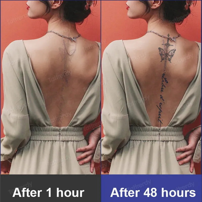 Butterfly Text Rose Flower Temporary Tattoo Stickers Long Lasting 2 Weeks Herbal Juice Ink Body Art Back Leg Chest Tattoo Women