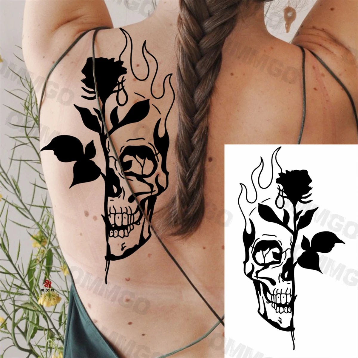 3D Black Mandala Moon Pendant Temporary Tattoos For Women Adult Girl Lotus Rose Flower Fake Tattoo Back Arm Chest Washable Tatoo
