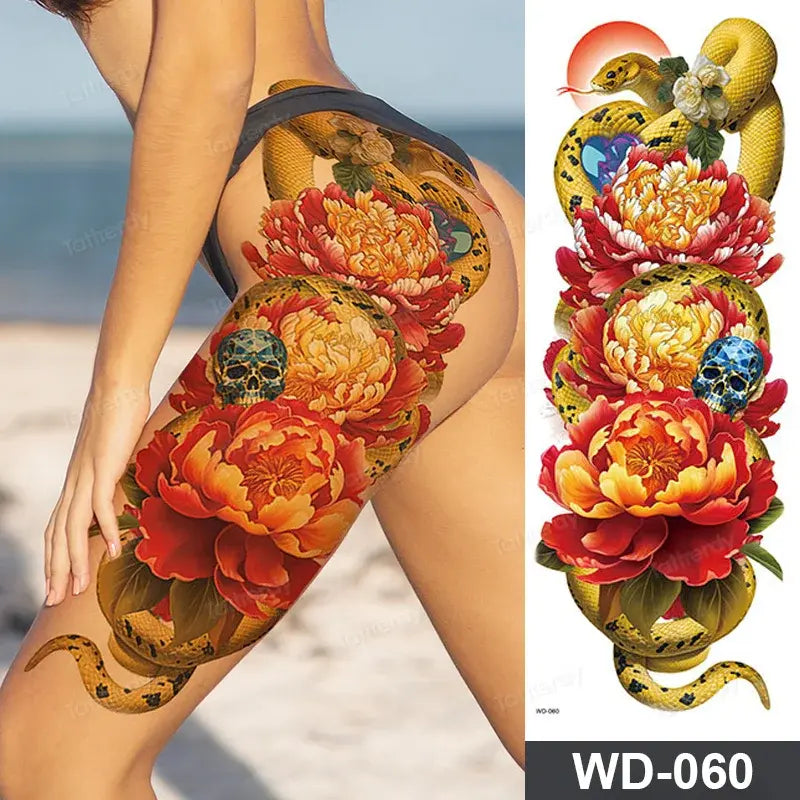 Large Arm Sleeve Tattoo Waterproof Temporary Tattoo Full Arm Body Art Stickers Women Adult Man Tattoo Wolf Lion Head Rose Flower