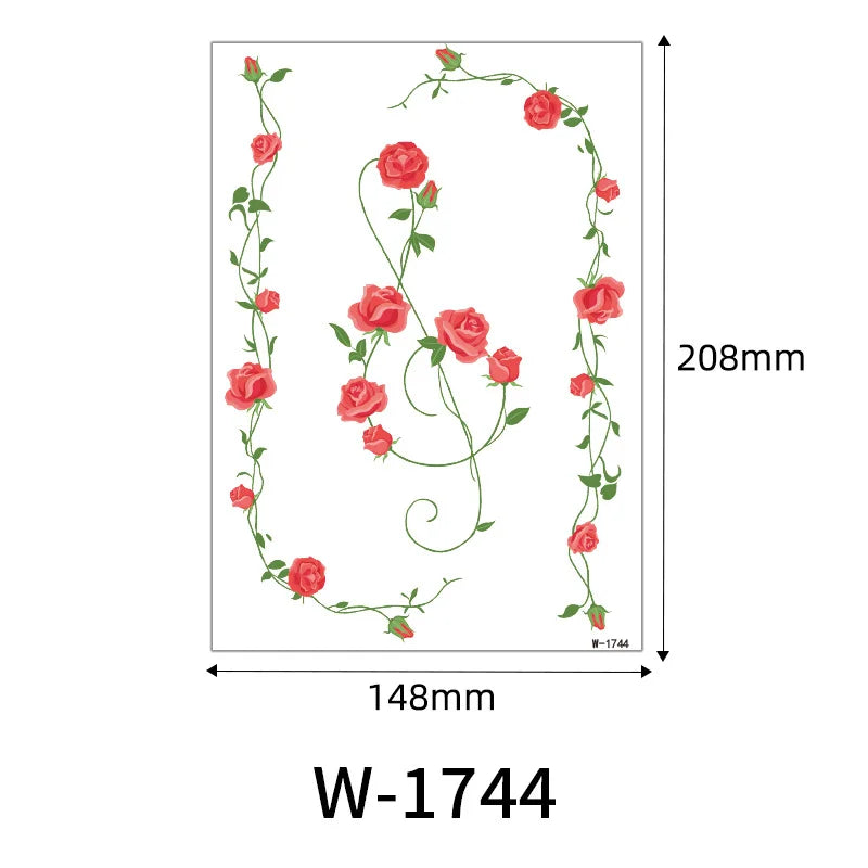 1 Sheet Flower Leaf Temporary Tattoos for Women Floral Hand Tattoo Body Art Fake Tattoo Waterproof