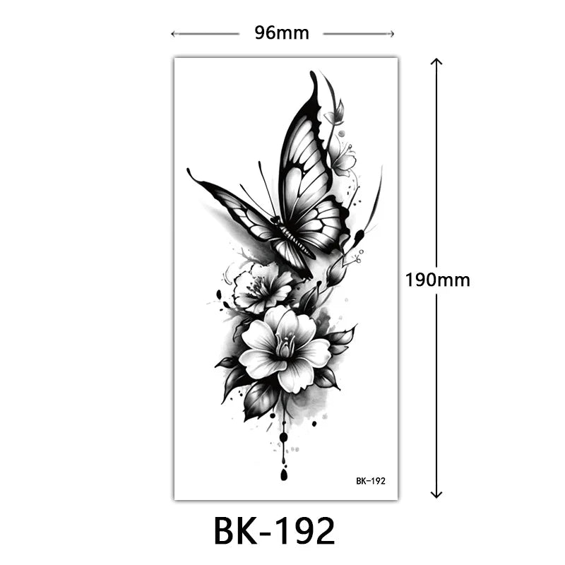 Black Butterfly Temporary Tattoos for Women Men Waterproof Snake Tattoo Stickers for Hand Arm Fake Tattoo Body Decor