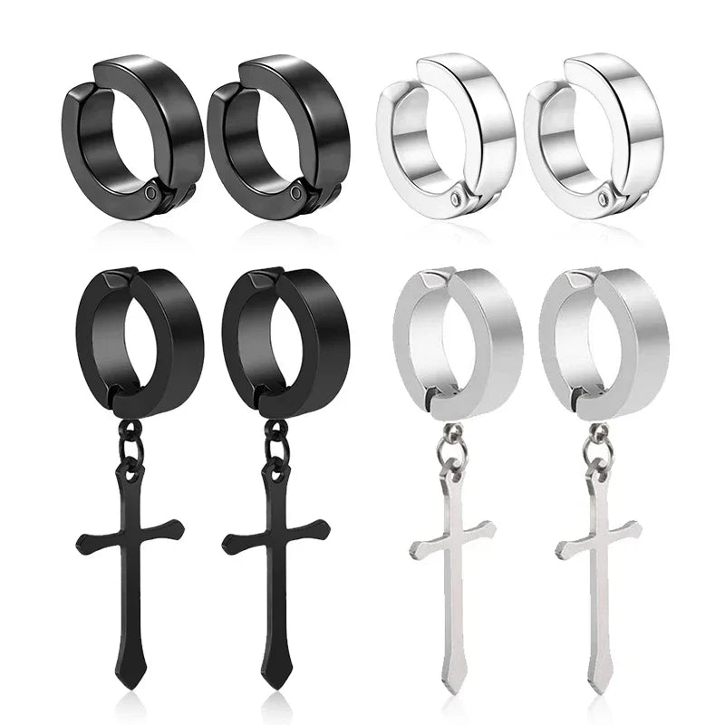 1 pairs No Piercing Earrings Stainless Steel Clip-on Fake Earring Round Ear Clip For Women Men Punk Party Fashion Sexy Jewelry