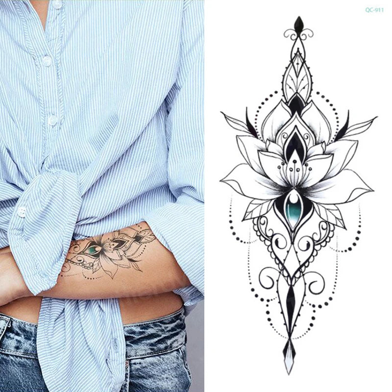 Temporary Tattoo Black Flower Tattoo Sleeves Water Transfer Tatoo Sticker Peony Rose Tattoos Body Art Sexy Tatoo Girl Arm Legs