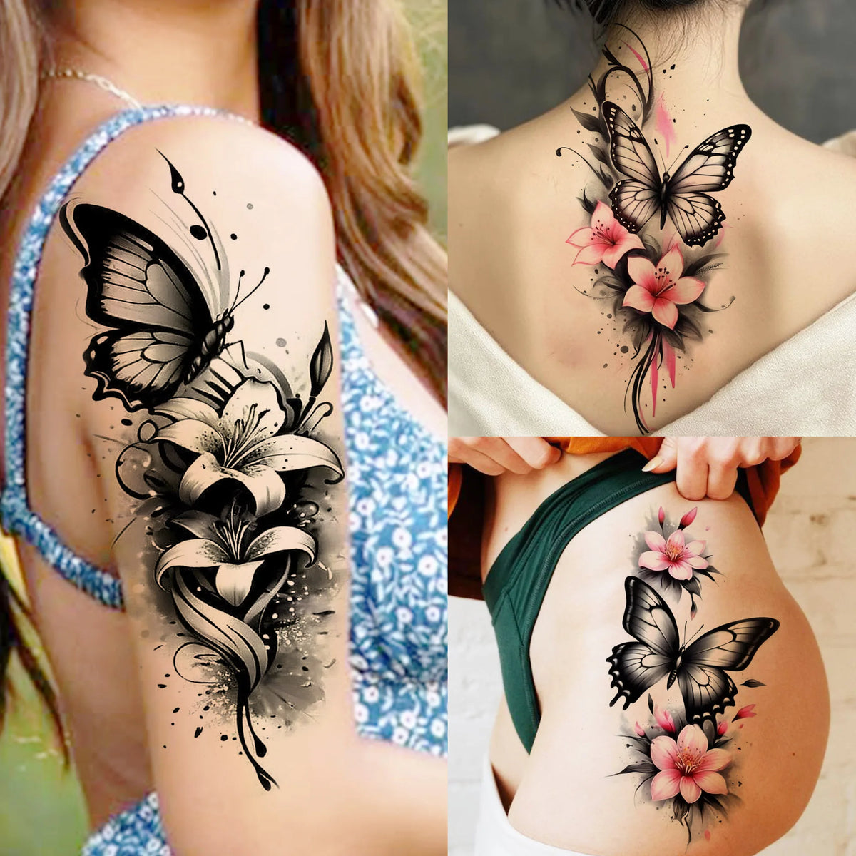1 Sheet Waterproof Beautiful Butterfly Flowers Temporary Tattoos For Women Girls Tatoos Realistic Fake Tattoos Body Art Stickers