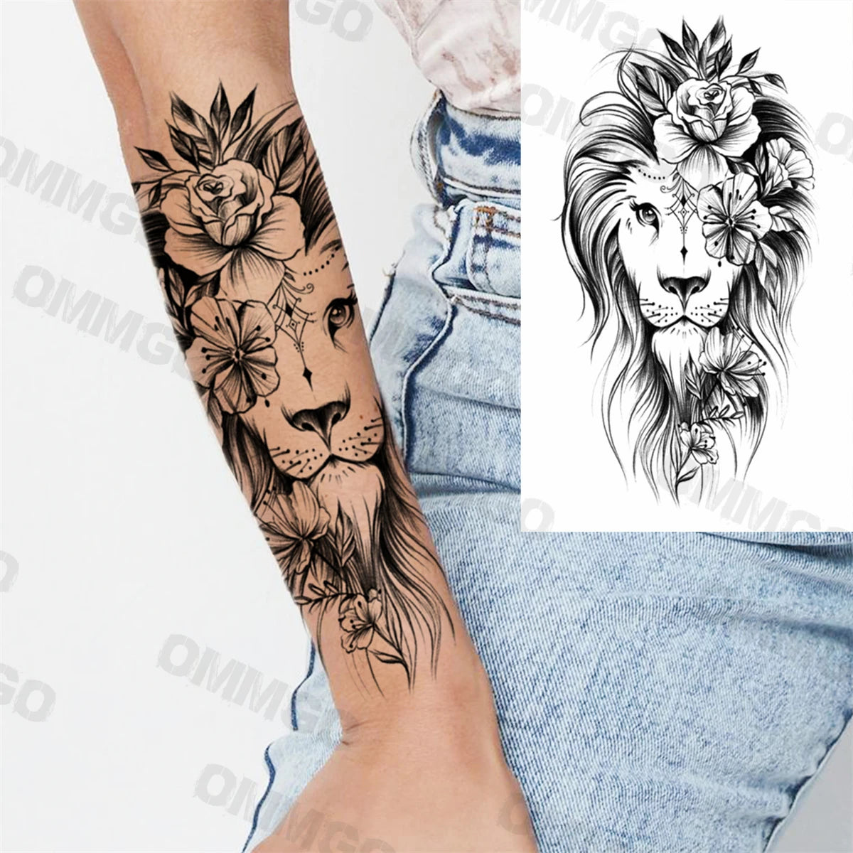3D Black Mandala Moon Pendant Temporary Tattoos For Women Adult Girl Lotus Rose Flower Fake Tattoo Back Arm Chest Washable Tatoo