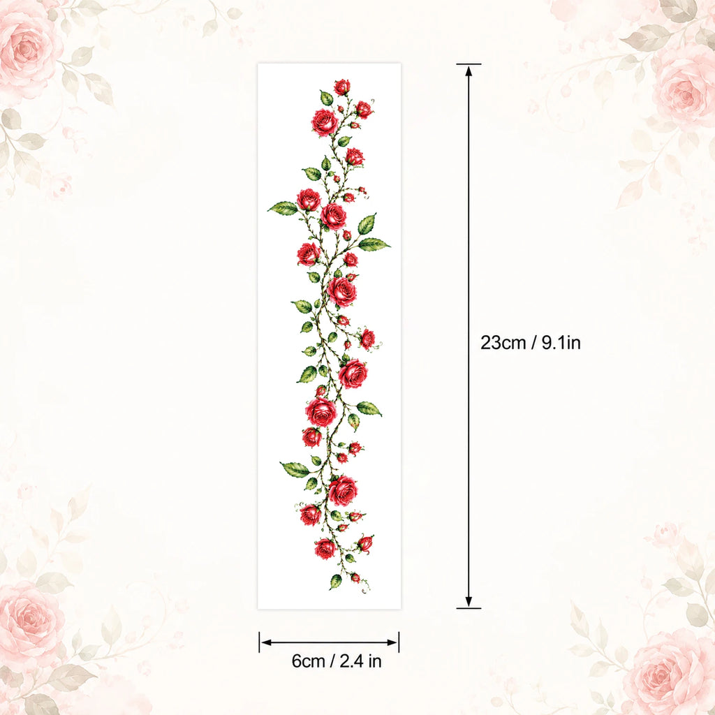 8 Sheets of Large, Rose Vine Plant Temporary Tattoos for Women - Long-Lasting Arm Tattoos, Body Stickers for Face, Arm, Chest, W
