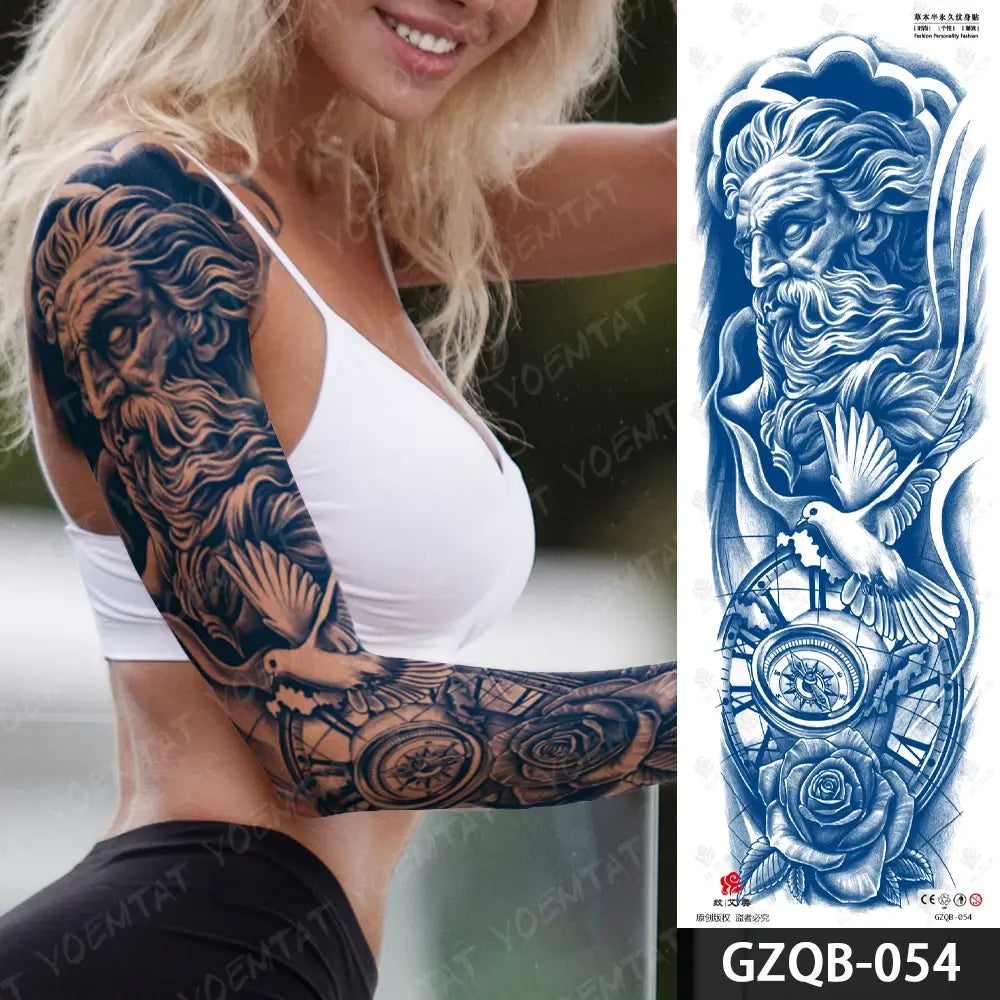 Semi-Permanent Herbal Large Arm Tatto Skull Crown Rose Waterproof Temporary Tattoo Stickers Ink Lasting Fake Tattoos Women Men