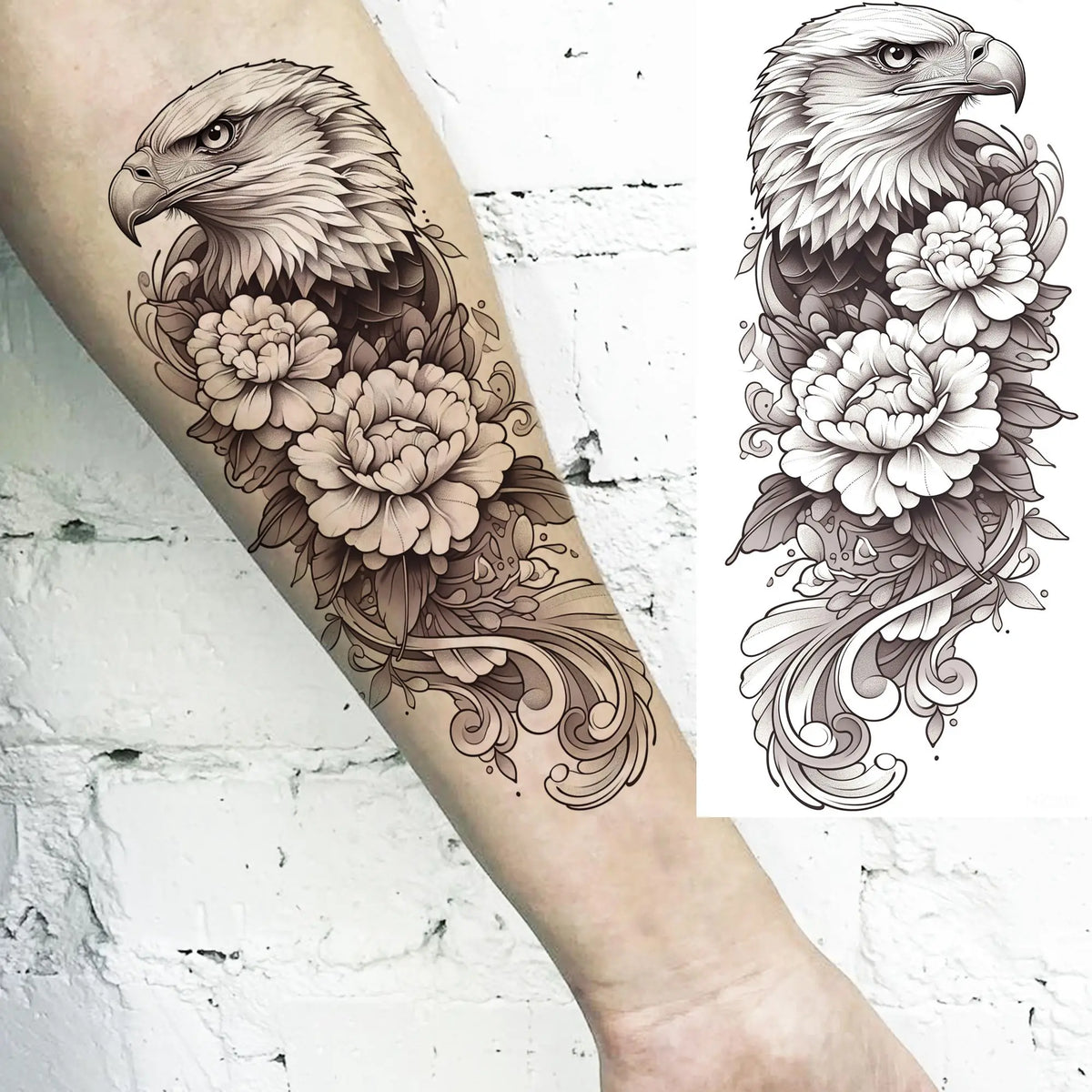 1 Sheet Snake With Rose Flowers Temporary Tattoos For Women Girls Waterproof Realistic Fake Tattoos Long Lasting Arm Leg Sticker