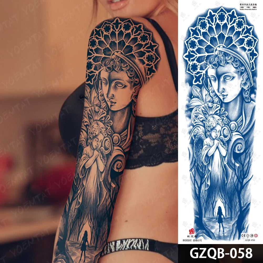 Semi-Permanent Herbal Large Arm Tatto Skull Crown Rose Waterproof Temporary Tattoo Stickers Ink Lasting Fake Tattoos Women Men
