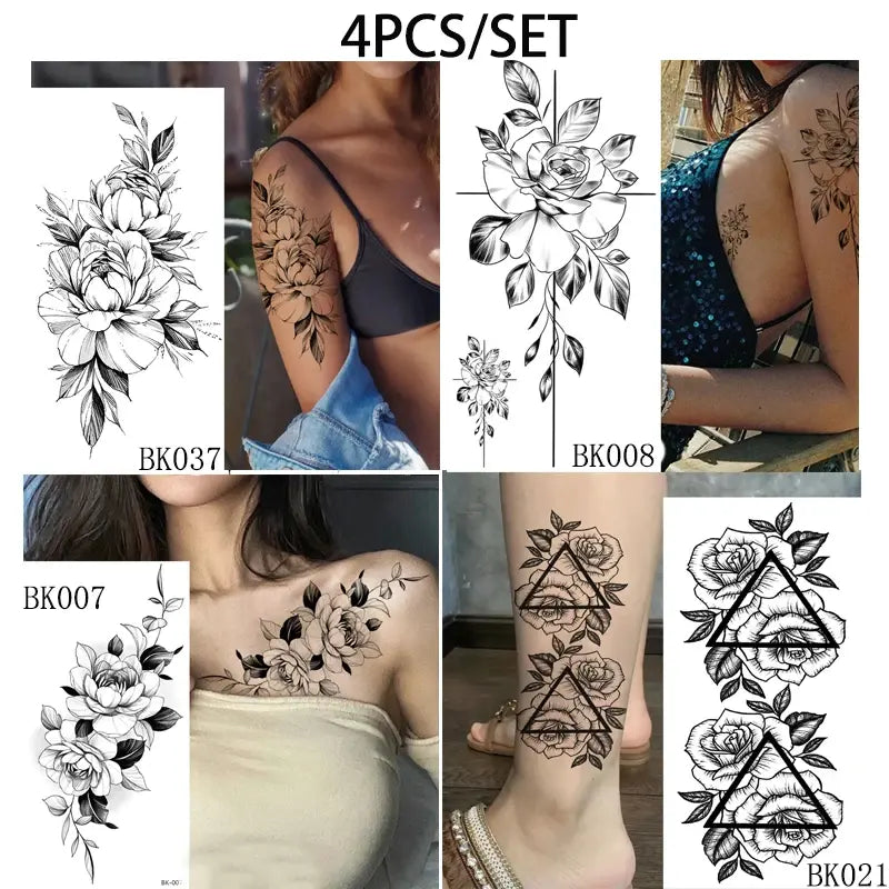 Temporary Rose Flower Skin Tattoo Stickers Removable Blossom Flase Tattoos for Apart Arm and Shoulder Neck Back Flower Tattoos