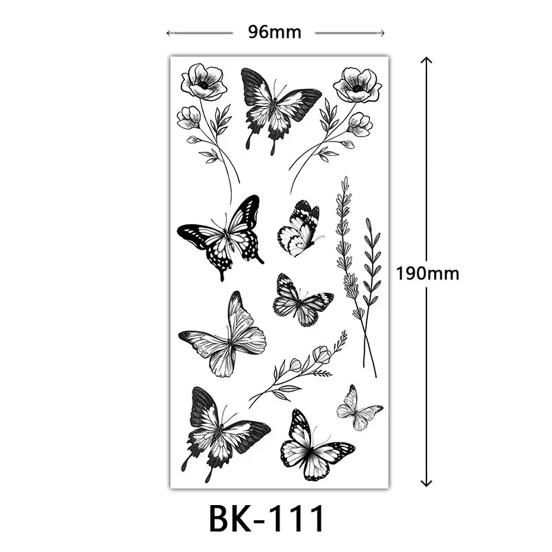 Black Large Flower False Tattoo Sticker For Women Rose Peony Temporary DIY Water Transfer Tattoos Girls Hand Back Body Art