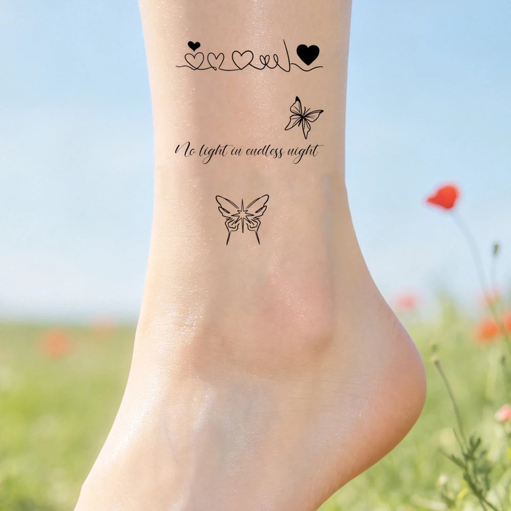 10 Sheets English Letter Fake Tattoo for Women Flower Butterfly Temporary Tattoos for Hand Body Art Moon Star Tattoo Stickers