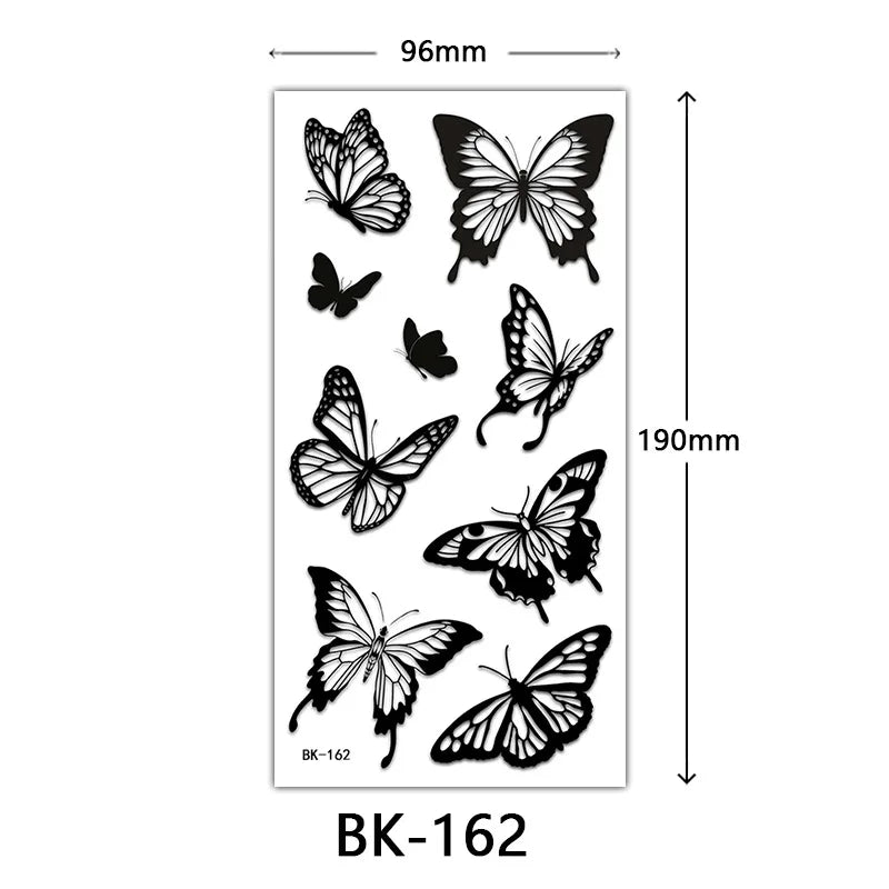 Black Butterfly Temporary Tattoos for Women Men Waterproof Snake Tattoo Stickers for Hand Arm Fake Tattoo Body Decor