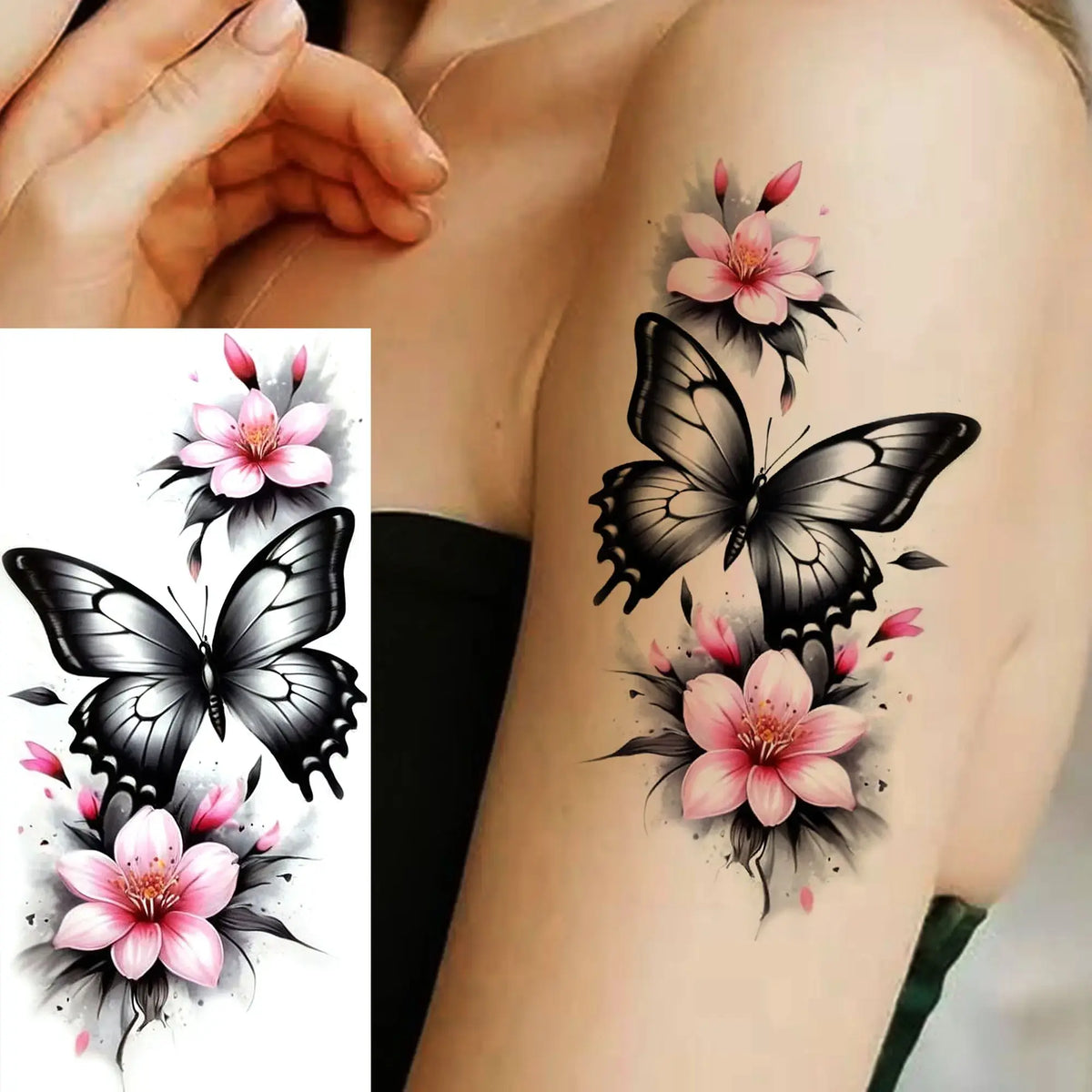1 Sheet Waterproof Beautiful Butterfly Flowers Temporary Tattoos For Women Girls Tatoos Realistic Fake Tattoos Body Art Stickers