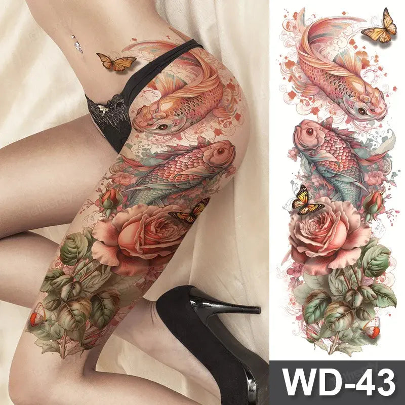 Large Arm Sleeve Tattoo Waterproof Temporary Tattoo Full Arm Body Art Stickers Women Adult Man Tattoo Wolf Lion Head Rose Flower