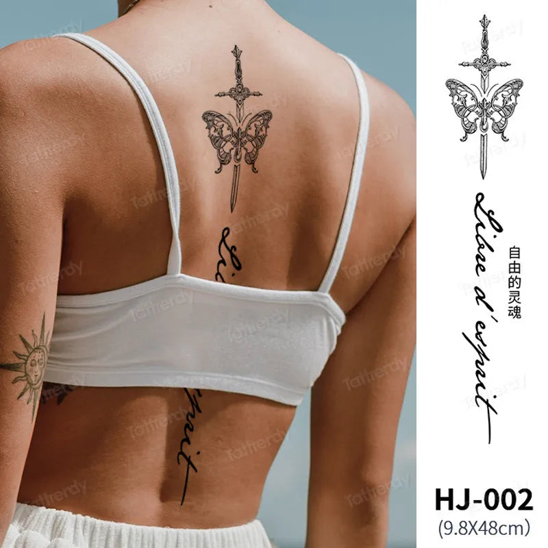 Butterfly Text Rose Flower Temporary Tattoo Stickers Long Lasting 2 Weeks Herbal Juice Ink Body Art Back Leg Chest Tattoo Women
