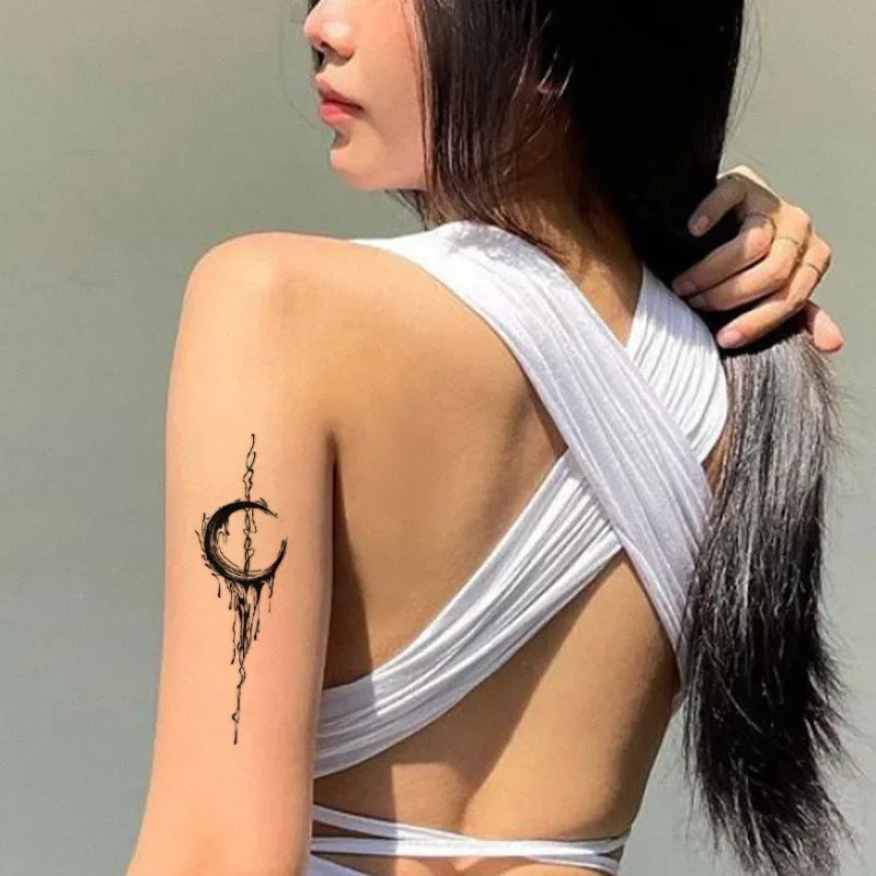 Herbal crescent moon line Temporary Tattoos for Women Arm sexy Waterproof Tattoo Stickers Art Lasting Cover Scars Fake Tattoo