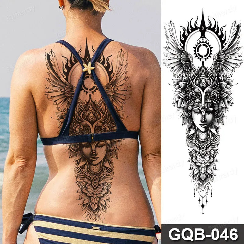 Rose Peony Flower Temporary Tattoo Full Arm Sleeve Leg Thigh Waist Women Body Art Waterproof Tattoo Stickers Large Size 48*17Cm