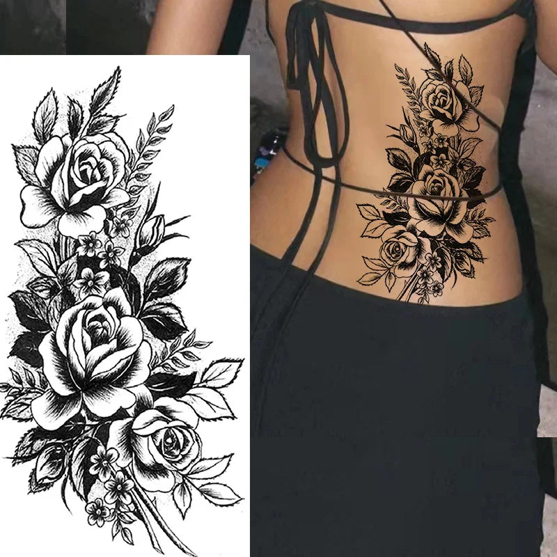 Temporary Rose Flower Skin Tattoo Stickers Removable Blossom Flase Tattoos for Apart Arm and Shoulder Neck Back Flower Tattoos