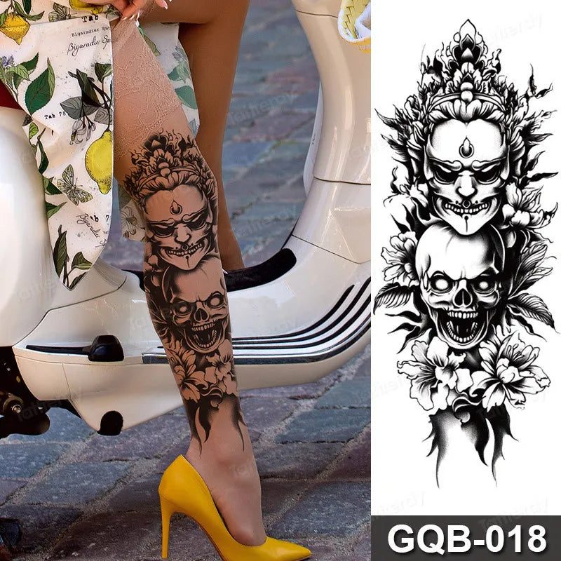 Rose Peony Flower Temporary Tattoo Full Arm Sleeve Leg Thigh Waist Women Body Art Waterproof Tattoo Stickers Large Size 48*17Cm