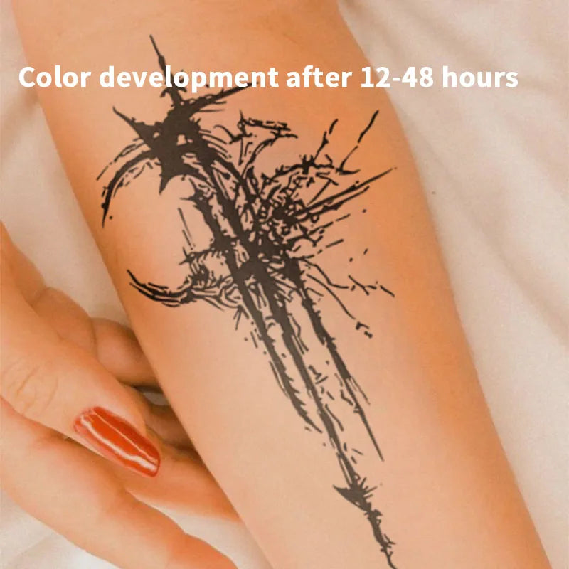 Dark Moon Forest Herbal Juice Tattoo Sticker Man Women Tatuaje Cheap Y2K Fake Tattoos Waterproof Temporary Tatoo Wholesale Punk