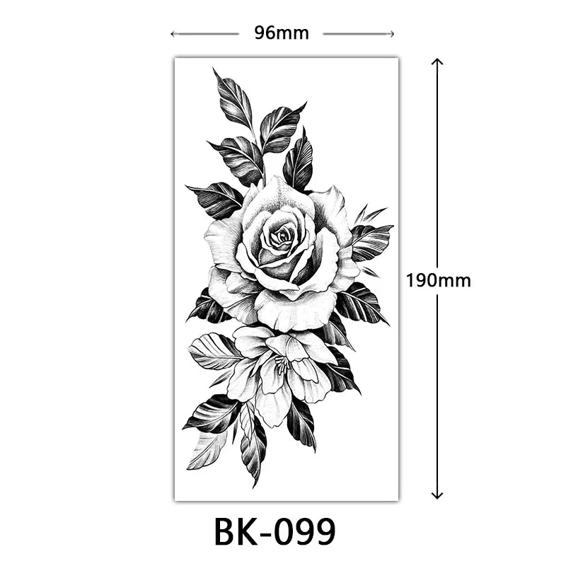 Black Large Flower False Tattoo Sticker For Women Rose Peony Temporary DIY Water Transfer Tattoos Girls Hand Back Body Art
