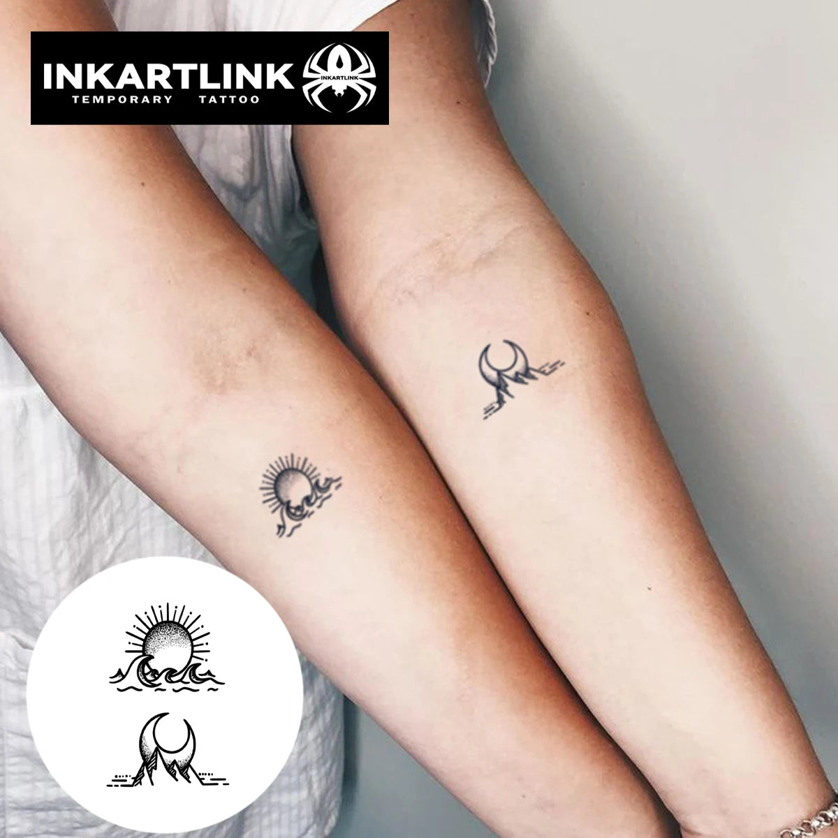 3 Pcs Sun and Moon Temporary Tattoo, Lasts Up to 15 Days New Technology Magic Waterproof Semi Permanent Sticker.