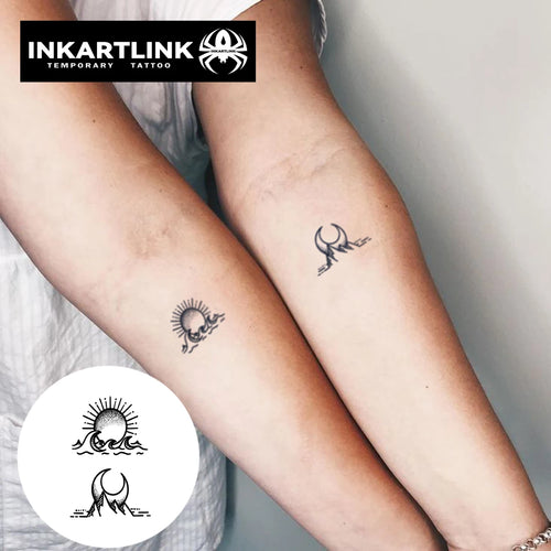 3 Pcs Sun and Moon Temporary Tattoo, Lasts Up to 15 Days New Technology Magic Waterproof Semi Permanent Sticker.