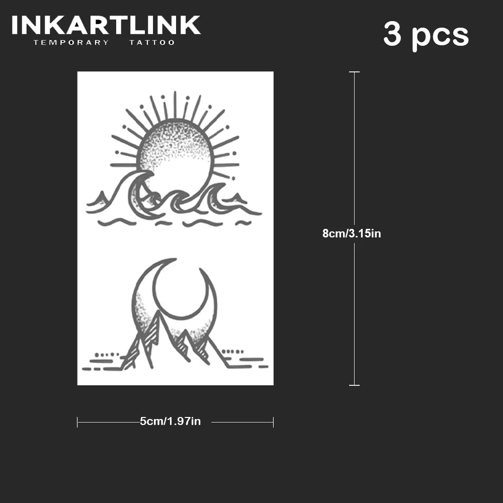 3 Pcs Sun and Moon Temporary Tattoo, Lasts Up to 15 Days New Technology Magic Waterproof Semi Permanent Sticker.