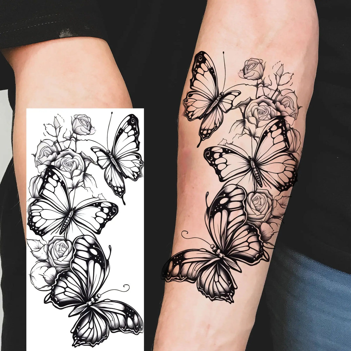 1 Sheet Waterproof Beautiful Butterfly Flowers Temporary Tattoos For Women Girls Tatoos Realistic Fake Tattoos Body Art Stickers