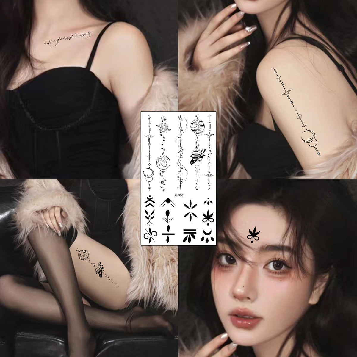 20PCS INS Finger Tattoo Stickers Men Women Realistic Black Series Finger Tattoo Stickers Butterfly Leaf Stars Temporary Tattoos