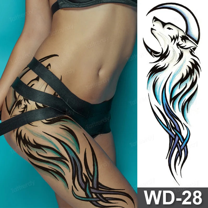 Large Arm Sleeve Tattoo Waterproof Temporary Tattoo Full Arm Body Art Stickers Women Adult Man Tattoo Wolf Lion Head Rose Flower