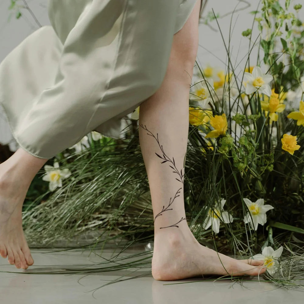 6Pcs Sexy Line Flower Tattoo Stickers, Simple Black Style Flower Temporary Tattoos, Waist, Back, Legs, Body Art Waterproof Tatto