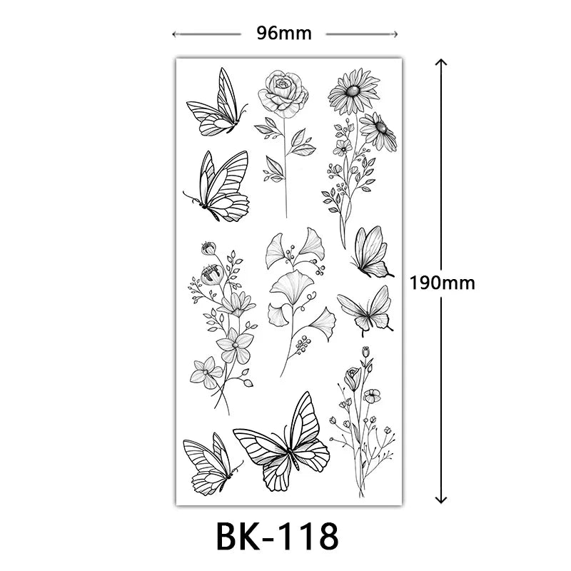 Black Large Flower False Tattoo Sticker For Women Rose Peony Temporary DIY Water Transfer Tattoos Girls Hand Back Body Art