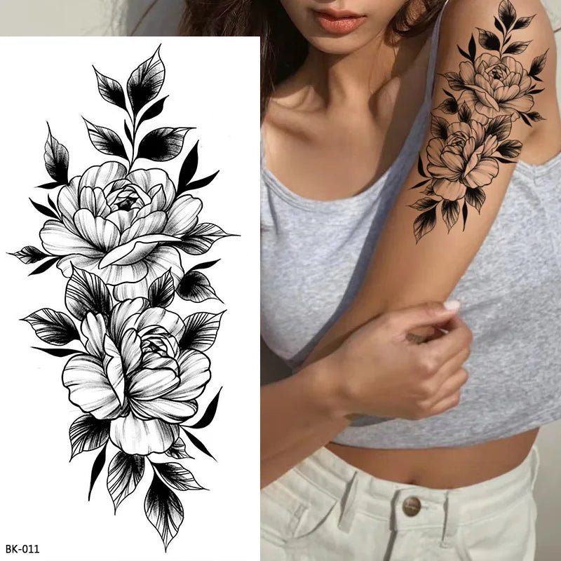 Temporary Rose Flower Skin Tattoo Stickers Removable Blossom Flase Tattoos for Apart Arm and Shoulder Neck Back Flower Tattoos
