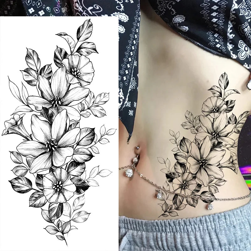 Temporary Rose Flower Skin Tattoo Stickers Removable Blossom Flase Tattoos for Apart Arm and Shoulder Neck Back Flower Tattoos