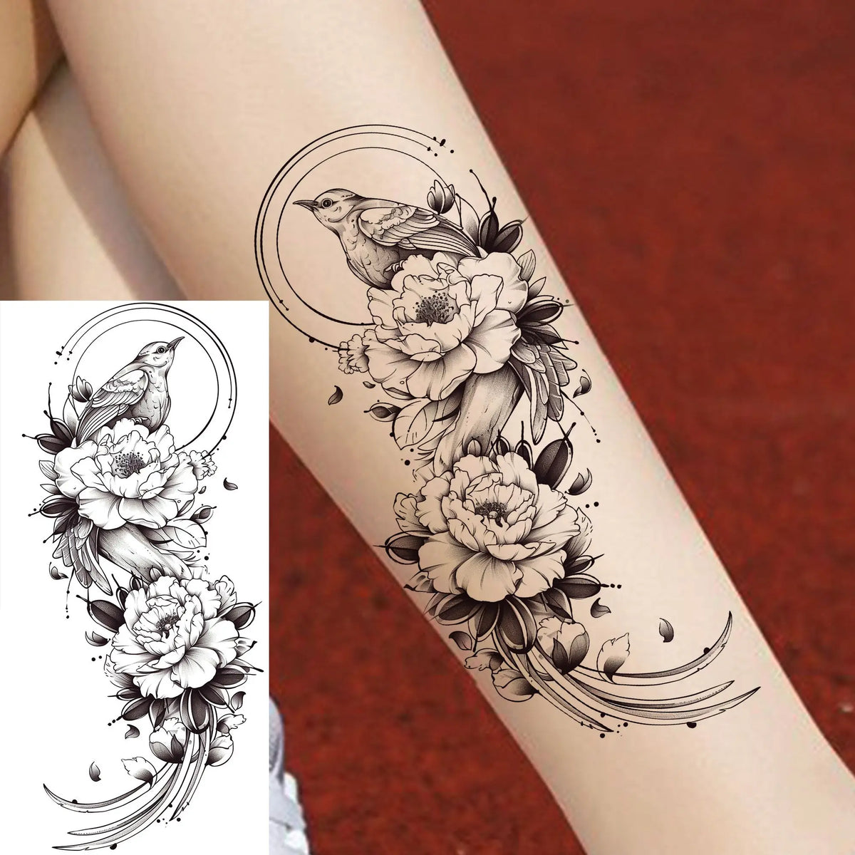 1 Sheet Snake With Rose Flowers Temporary Tattoos For Women Girls Waterproof Realistic Fake Tattoos Long Lasting Arm Leg Sticker
