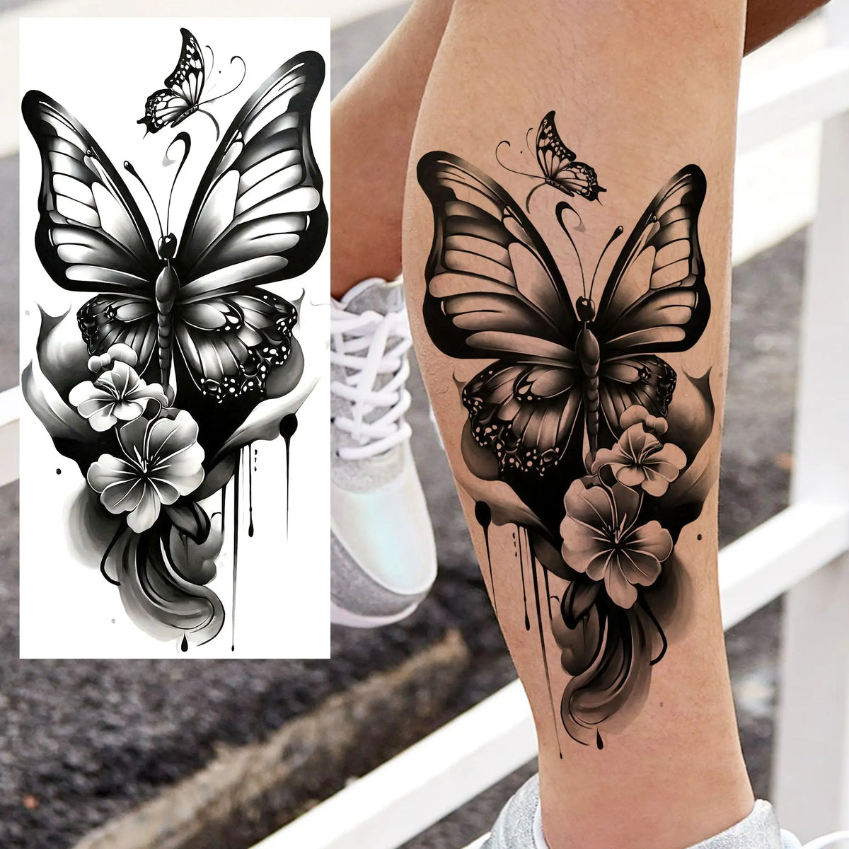 1 Sheet Waterproof Beautiful Butterfly Flowers Temporary Tattoos For Women Girls Tatoos Realistic Fake Tattoos Body Art Stickers
