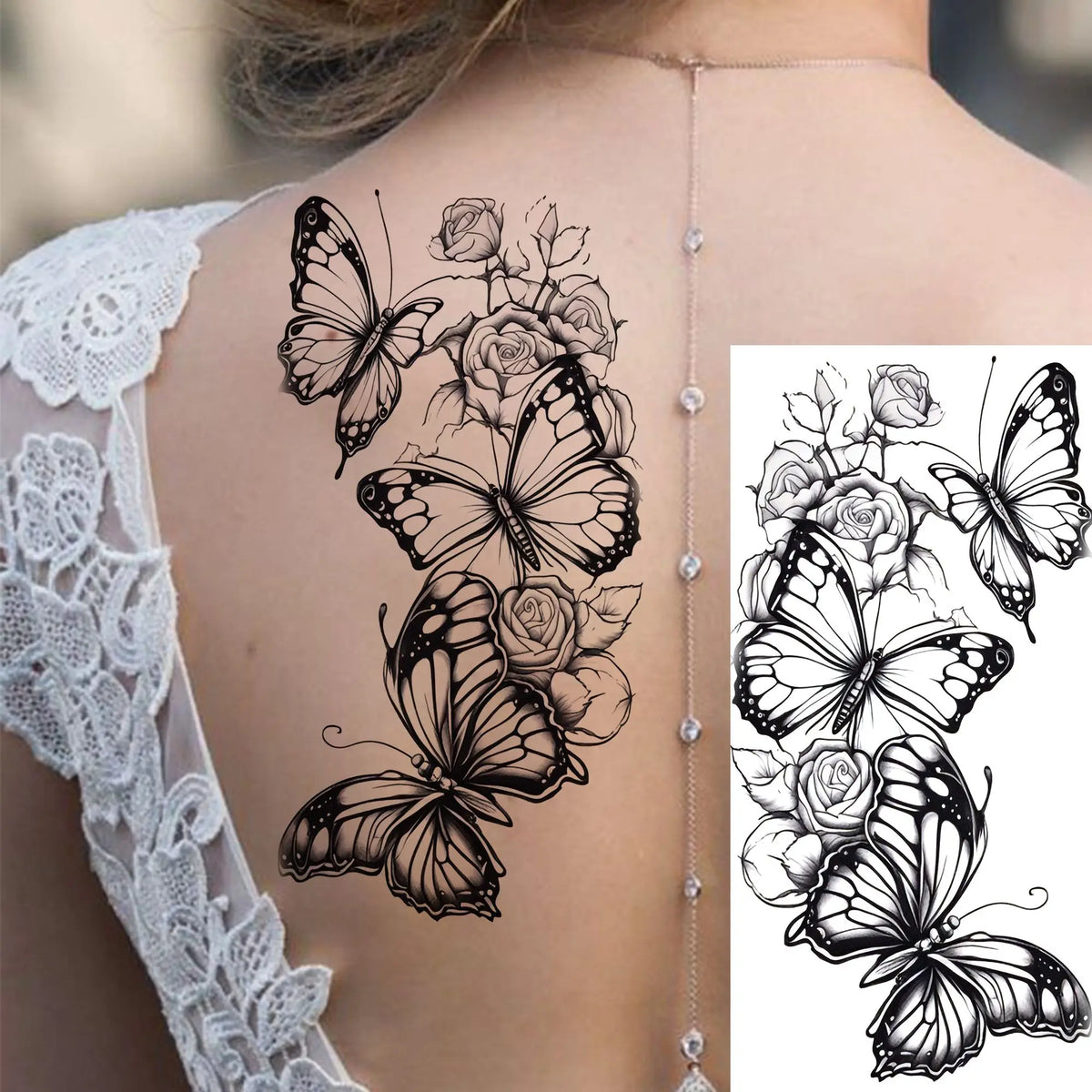 1 Sheet Watercolor Rose Butterfly Temporary Tattoos For Women Realistic Fake Tattoos Waterproof Body Art Tatoo Sticker Last Long