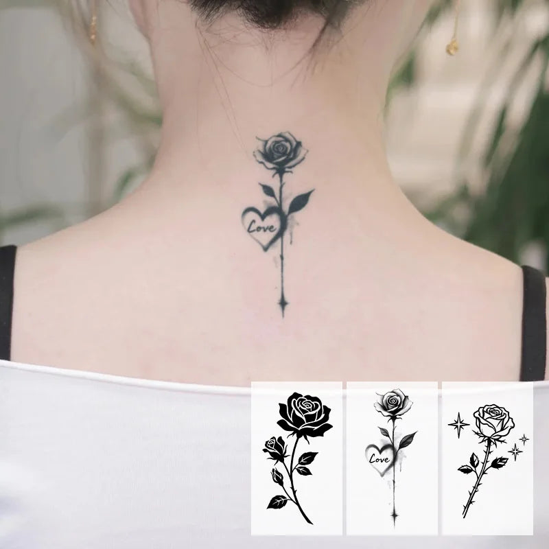 Rose Herbal Temporary Tattoo Stickers, Long-lasting Waterproof for One to Two Weeks, Fake Tattoo for Women, Arm, Neck, Leg