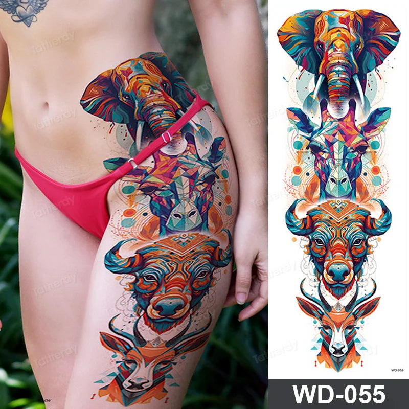 Large Arm Sleeve Tattoo Waterproof Temporary Tattoo Full Arm Body Art Stickers Women Adult Man Tattoo Wolf Lion Head Rose Flower