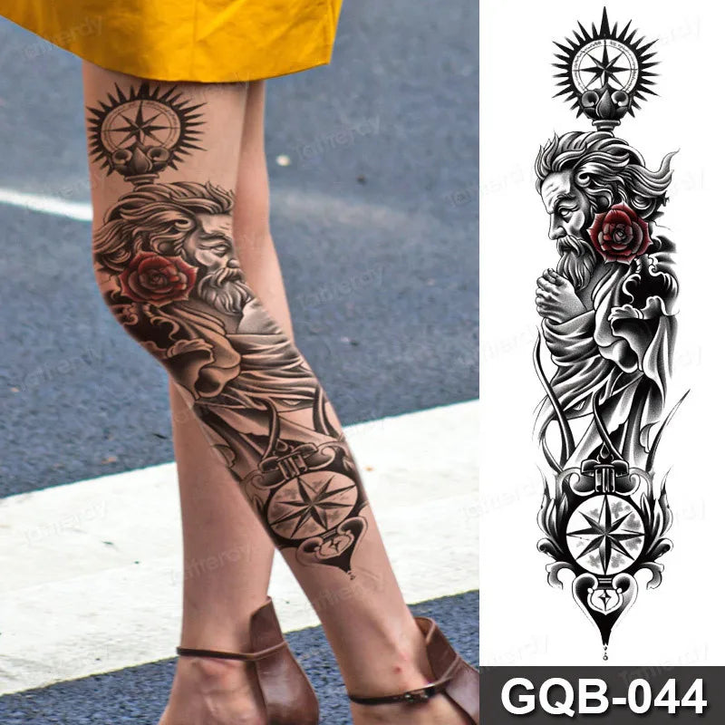 Rose Peony Flower Temporary Tattoo Full Arm Sleeve Leg Thigh Waist Women Body Art Waterproof Tattoo Stickers Large Size 48*17Cm