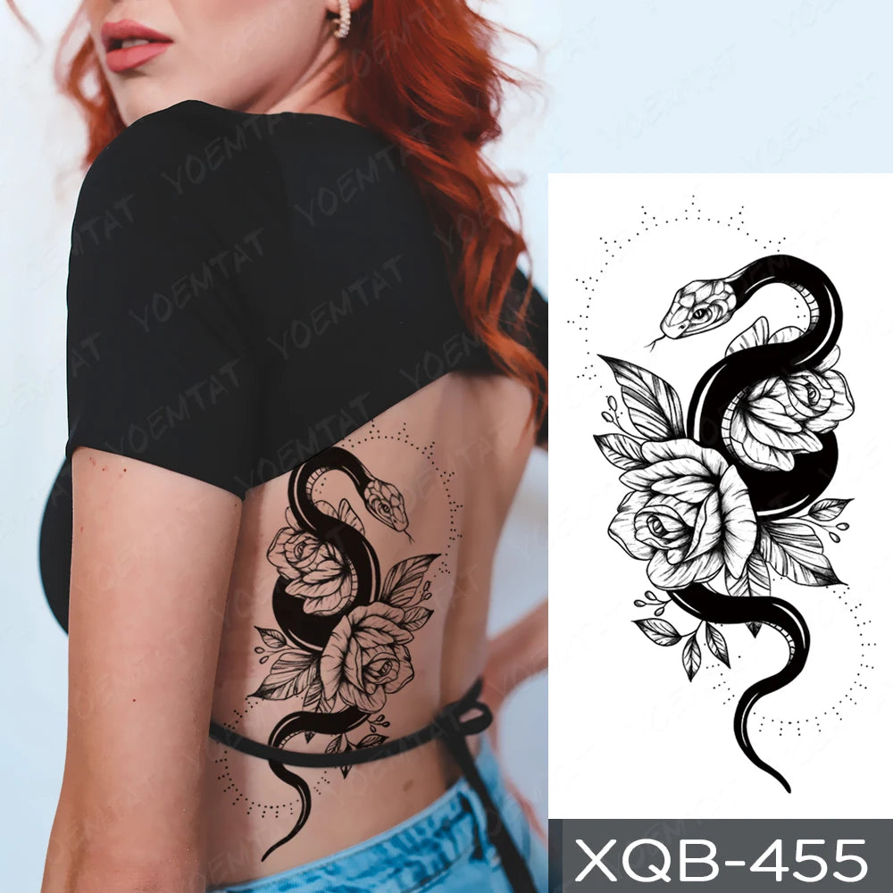 Waterproof Temporary Tattoo Sticker Dragon Snake Rose Flower Dark Style Totem Sexy Body Art Arm Fake Tattoos Sleeve Women Men
