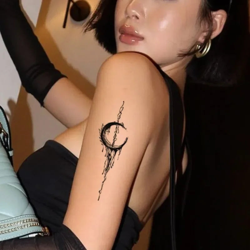 Herbal crescent moon line Temporary Tattoos for Women Arm sexy Waterproof Tattoo Stickers Art Lasting Cover Scars Fake Tattoo